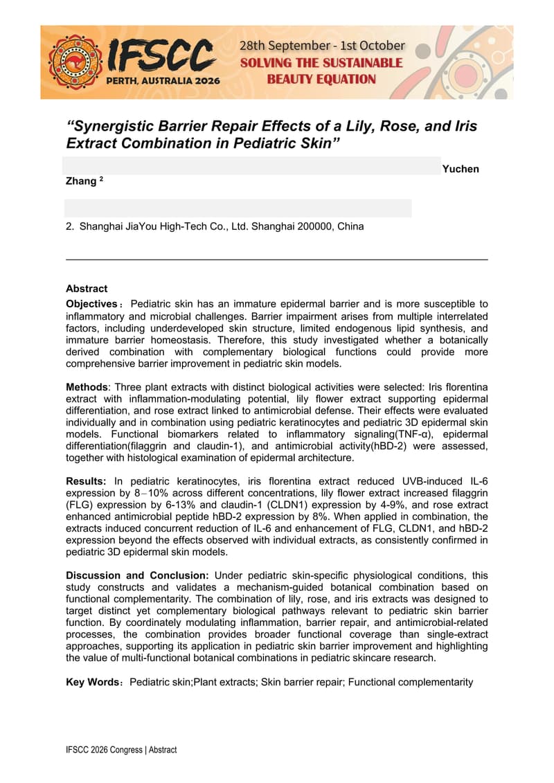 Synergistic Barrier Repair Effects of a Lily, Rose, and Iris Extract Combination in Pediatric Skin